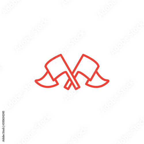 Crossed Flags Line Red Icon On White Background. Red Flat Style Vector Illustration.