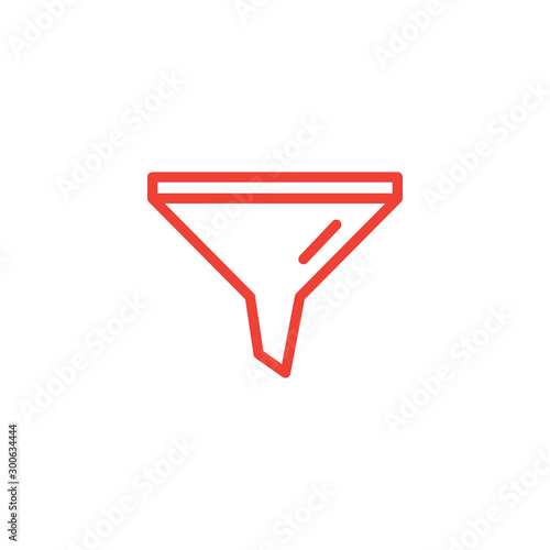 Funnel Line Red Icon On White Background. Red Flat Style Vector Illustration.