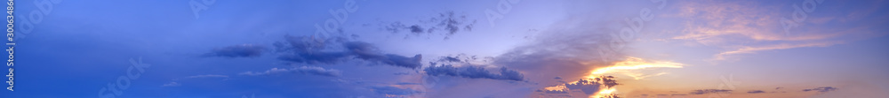 Sunset sky with clouds (high resolution wide background panorama).