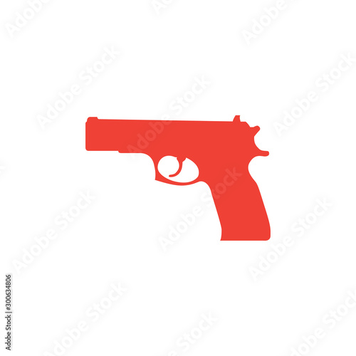 Gun Red Icon On White Background. Red Flat Style Vector Illustration.