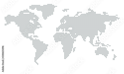 Dotted world map on white background. World map template with continents, North and South America, Europe and Asia, Africa and Australia