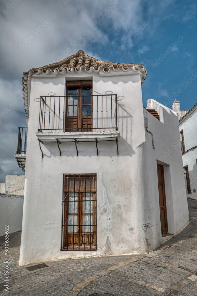 Traditional house in a street of Vejer de la Frontera, a beautiful white town in the province of Cadiz, Andalusia, Spain