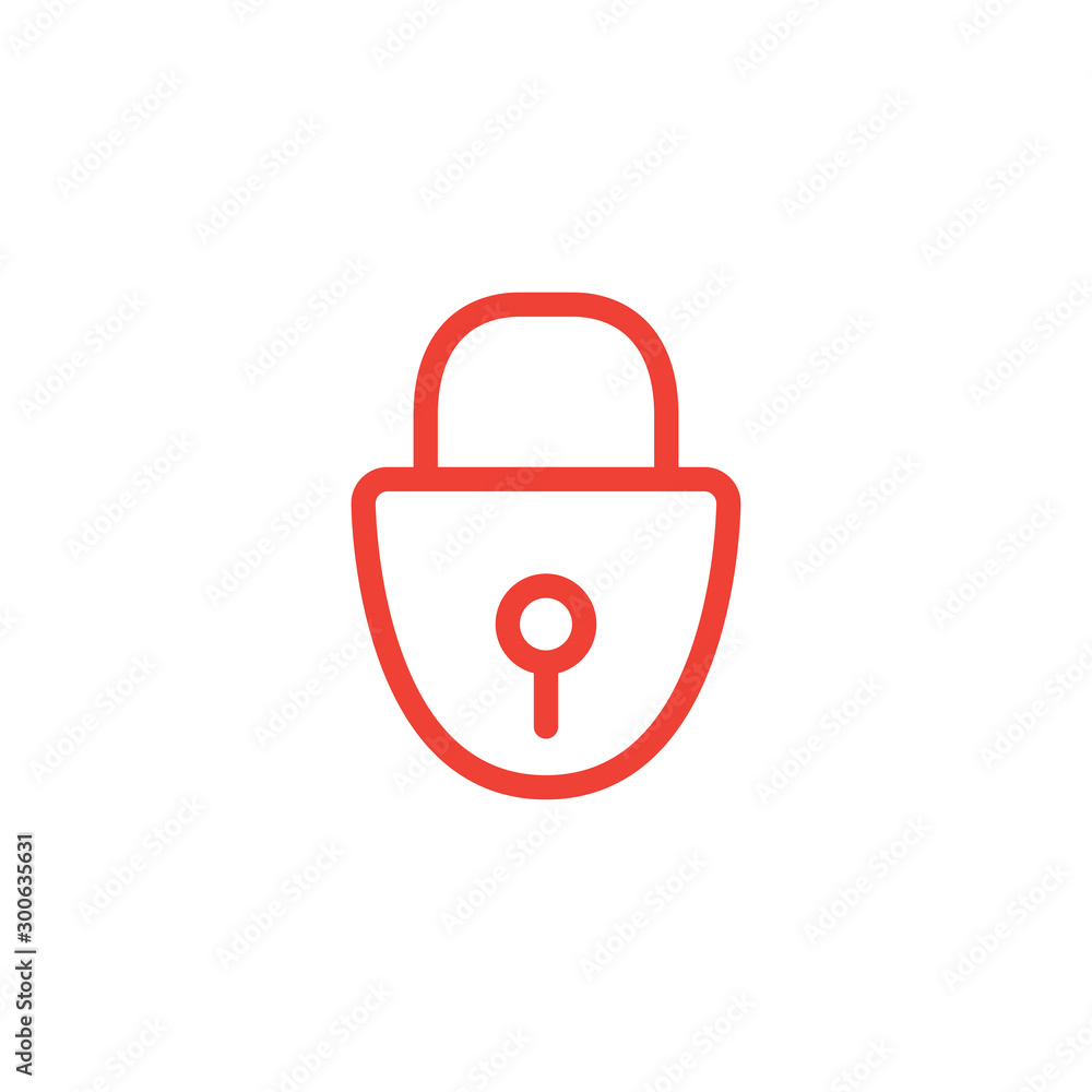 Lock Line Red Icon On White Background. Red Flat Style Vector Illustration. Lock Line Red Icon On White Background. Red Flat Style Vector Illustration.