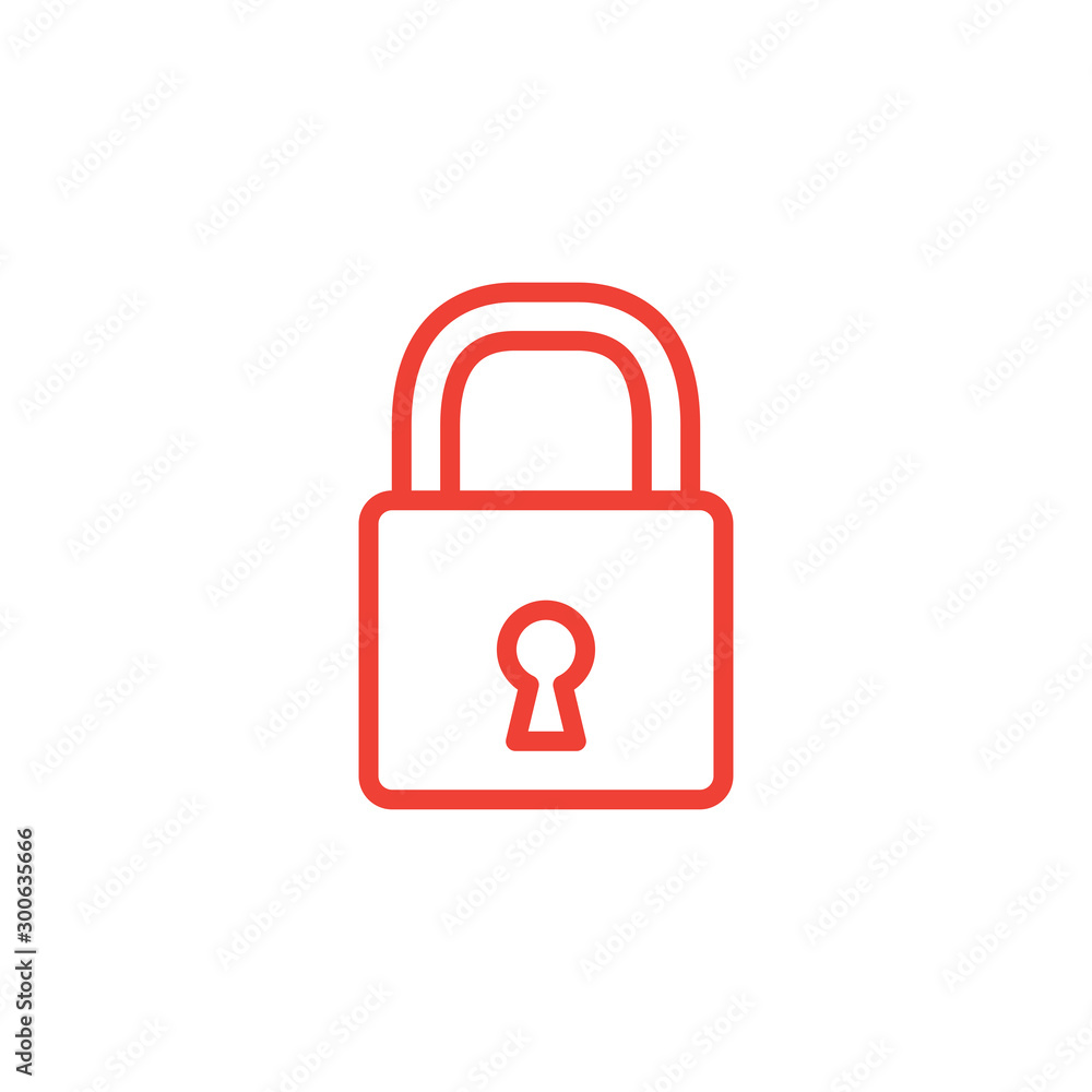 Lock Line Red Icon On White Background. Red Flat Style Vector Illustration. Lock Line Red Icon On White Background. Red Flat Style Vector Illustration.