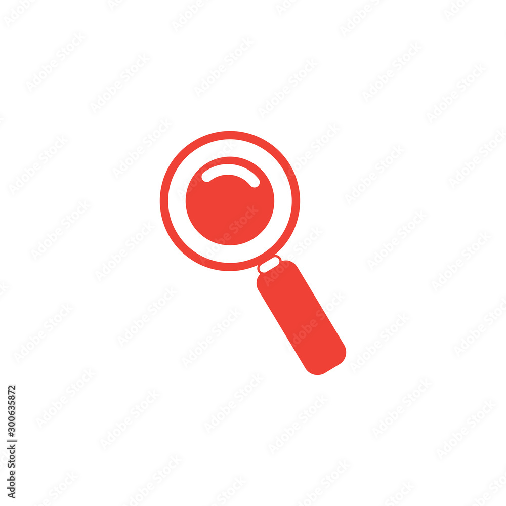 Magnifying Glass Red Icon On White Background. Red Flat Style Vector Illustration Magnifying Glass Red Icon On White Background. Red Flat Style Vector Illustration