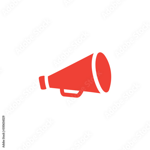 Megaphone Red Icon On White Background. Red Flat Style Vector Illustration.