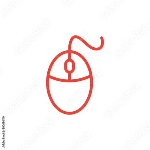 Mouse Line Red Icon On White Background. Red Flat Style Vector Illustration.