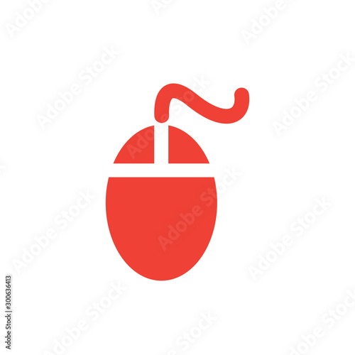 Mouse Red Icon On White Background. Red Flat Style Vector Illustration.
