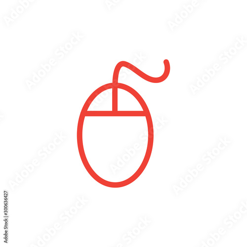 Mouse Line Red Icon On White Background. Red Flat Style Vector Illustration.