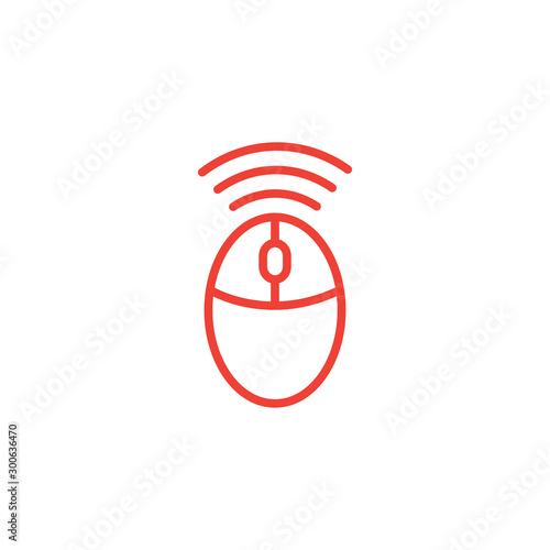 Wifi Mouse Line Red Icon On White Background. Red Flat Style Vector Illustration