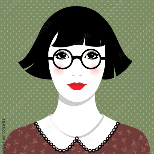 Retro woman with round glasses