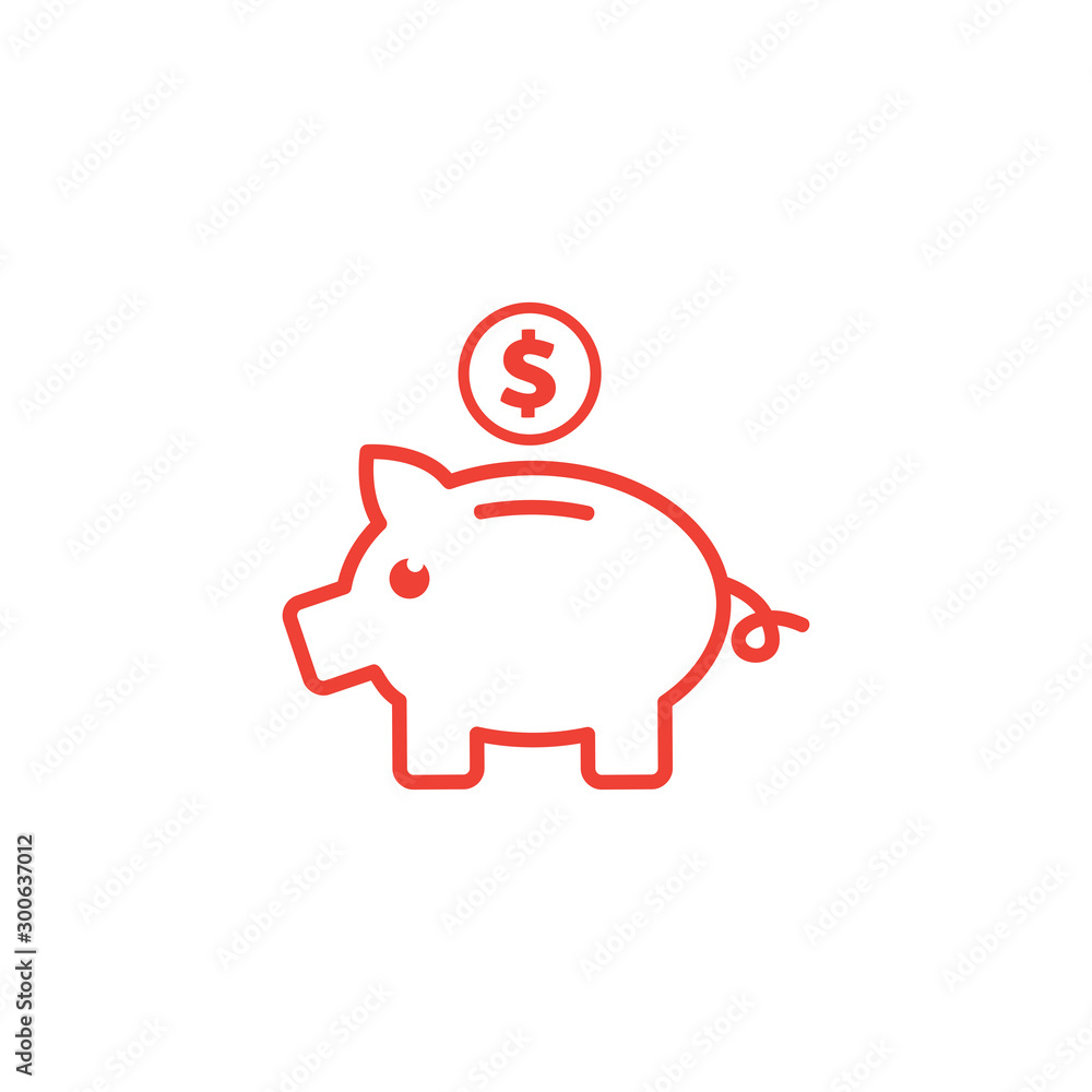 Piggy Bank Line Red Icon On White Background. Red Flat Style Vector Illustration. Piggy Bank Line Red Icon On White Background. Red Flat Style Vector Illustration.