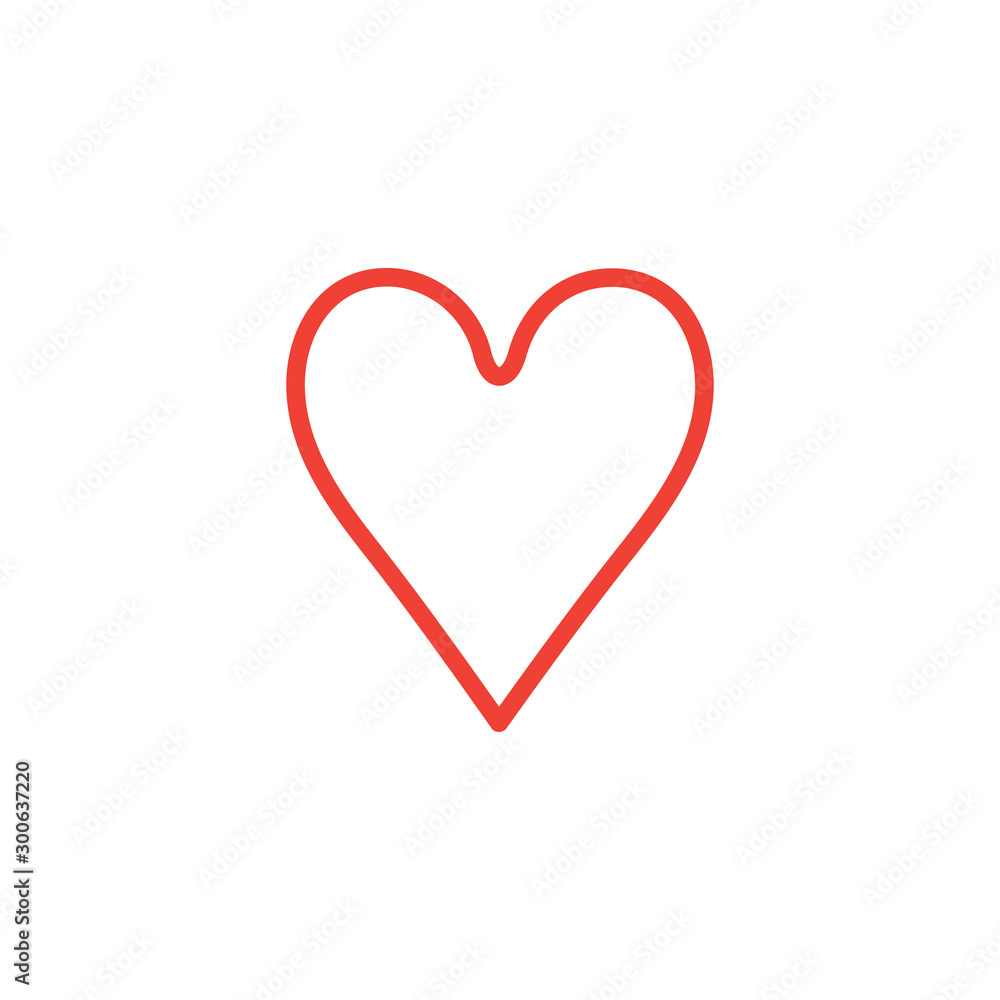 Playing Card Heart Line Red Icon On White Background. Red Flat Style Vector Illustration.