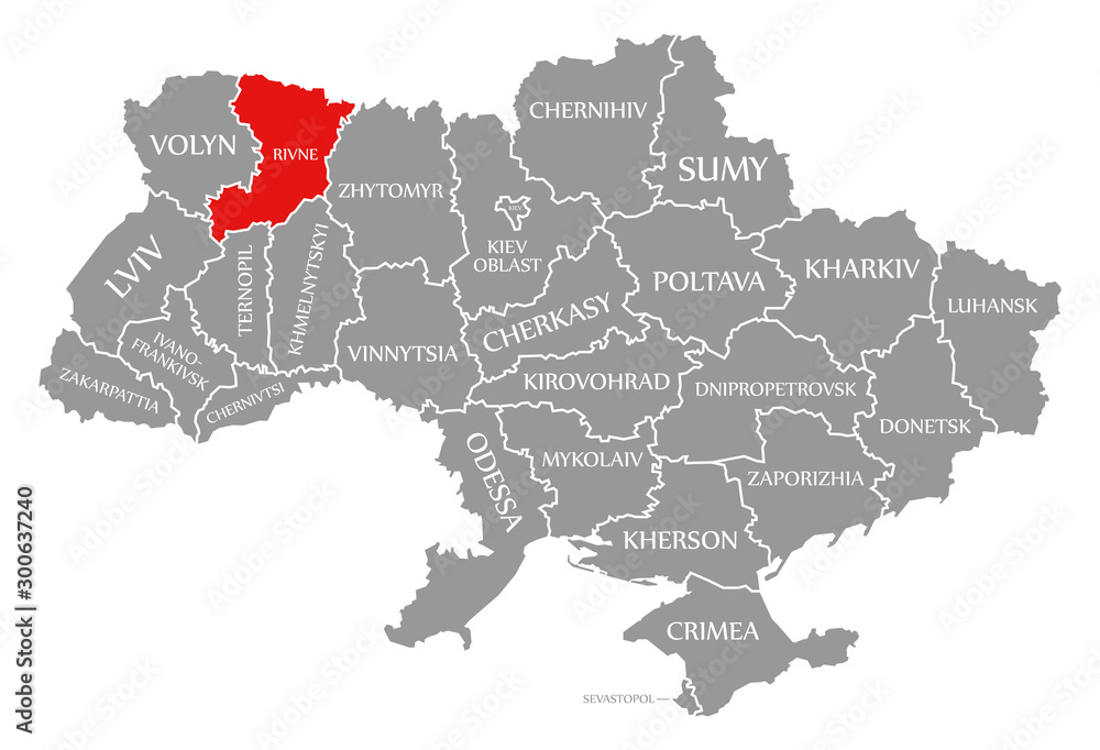 Rivne red highlighted in map of the Ukraine