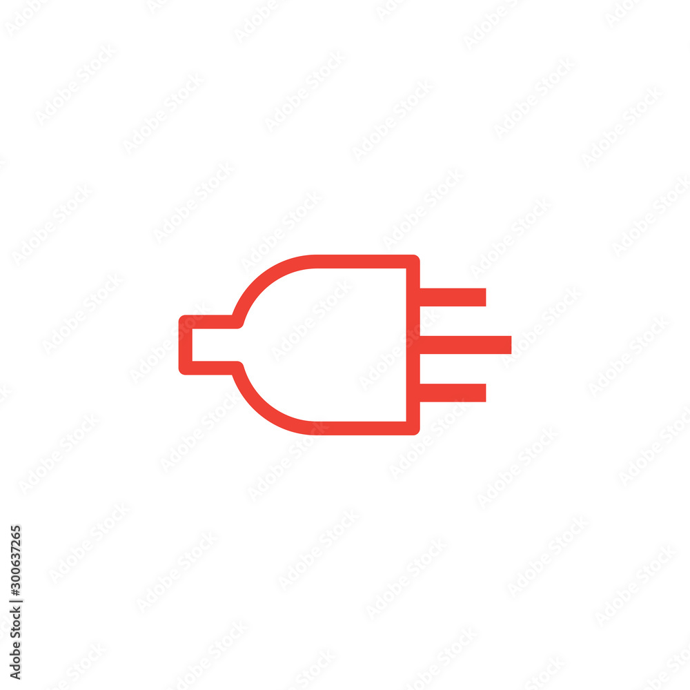 Plug Line Red Icon On White Background. Red Flat Style Vector Illustration.