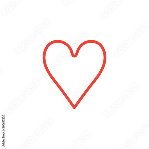 Playing Card Heart Line Red Icon On White Background. Red Flat Style Vector Illustration.