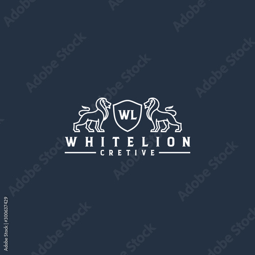 White lion line art logo design