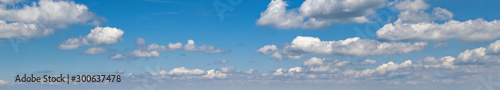 Blue sky with clouds (wide background panorama).