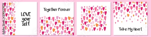 Cute set of cards background with hand drawn hearts