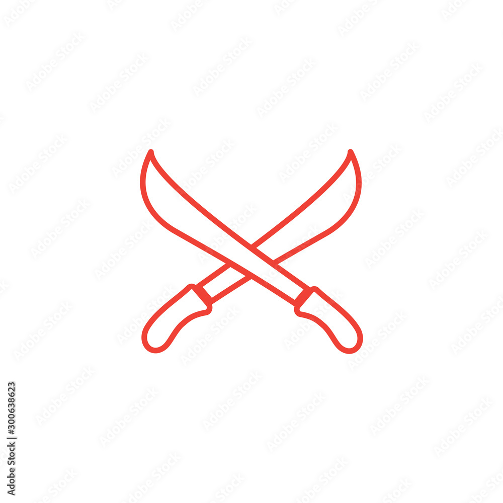 Sword Cross Line Red Icon On White Background. Red Flat Style Vector Illustration. Sword Cross Line Red Icon On White Background. Red Flat Style Vector Illustration.