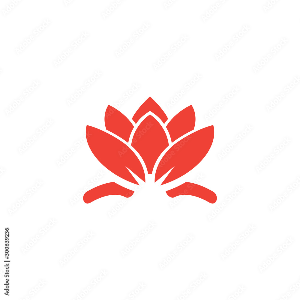 Water Lily Red Icon On White Background. Red Flat Style Vector Illustration