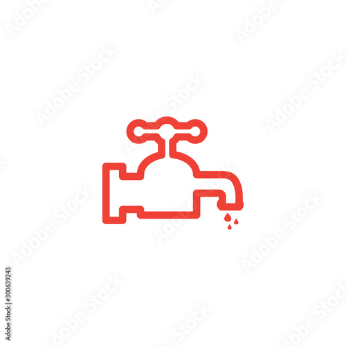 Water Tap Line Red Icon On White Background. Red Flat Style Vector Illustration