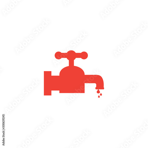 Water Tap Red Icon On White Background. Red Flat Style Vector Illustration