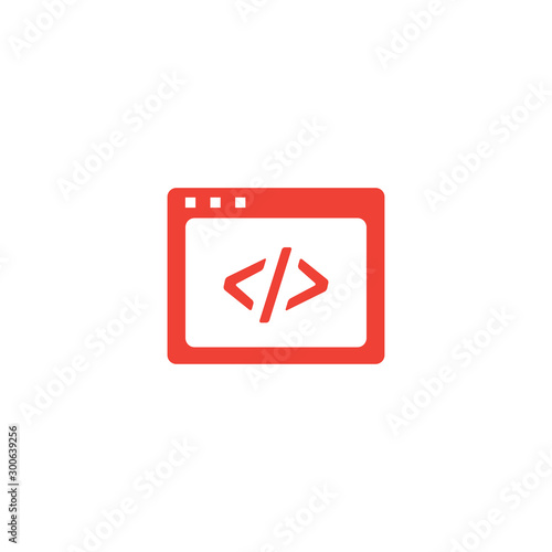 Free Download Web Page Code Red Icon On White Background. Red Flat Style Vector Illustration - GFXLoad