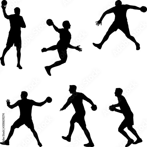 handball player throwing the ball, set of silhouettes