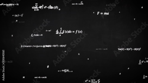 Fly through Math Formula Equation Science Symbols on Blackboard - 4K Seamless Loop Motion Background Animation
