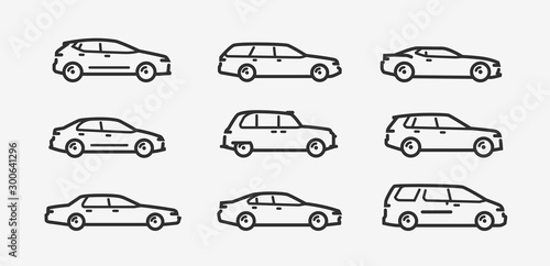 Cars icon set. Transport, transportation symbol in linear style. Vector