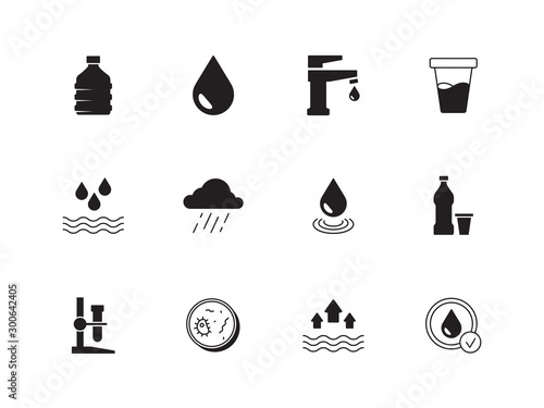 Water icon. Rain splashes drops liquid drinks recycling process refreshing water clean systems vector symbols. Recycle water, clean liquid, rain drop illustration
