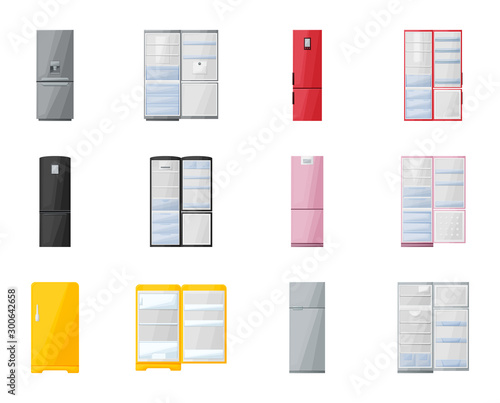 Fridge vector cartoon illustration.Kitchen refrigerator vector icon.Isolated cartoon set of modern fridge and freezer.Isolated icon refrigerator for food.