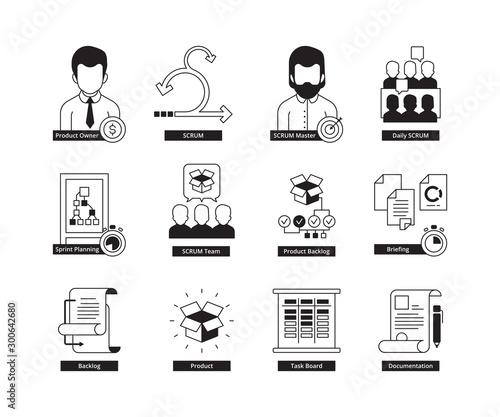 Scrum icon. Agility development methodology business processes iterative daily work master time management vector icon. Agile scrum project management, software plan, agility process illustration