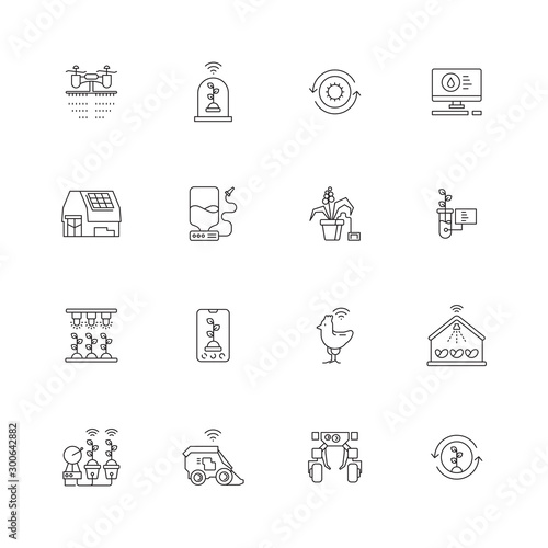 Smart farm icon. Innovation agricultural processes computer plants wheat growth mobile network sprinkler control technology vector. Farming robot icon, tractor agriculture innovation illustration