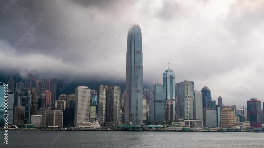 Time lapse 4k View of the skyline of Hong Kong at Victoria Harbour. Time lapse 4k View of the skyline of Hong Kong at Victoria Harbour.