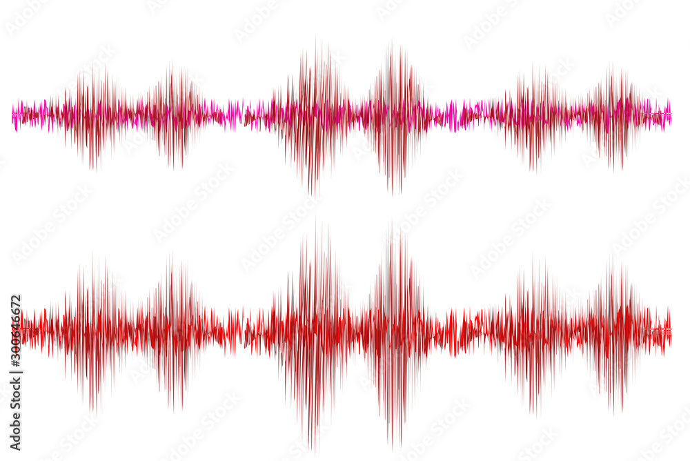2 sound waves that are red on a white background 2 sound waves that are red on a white background
