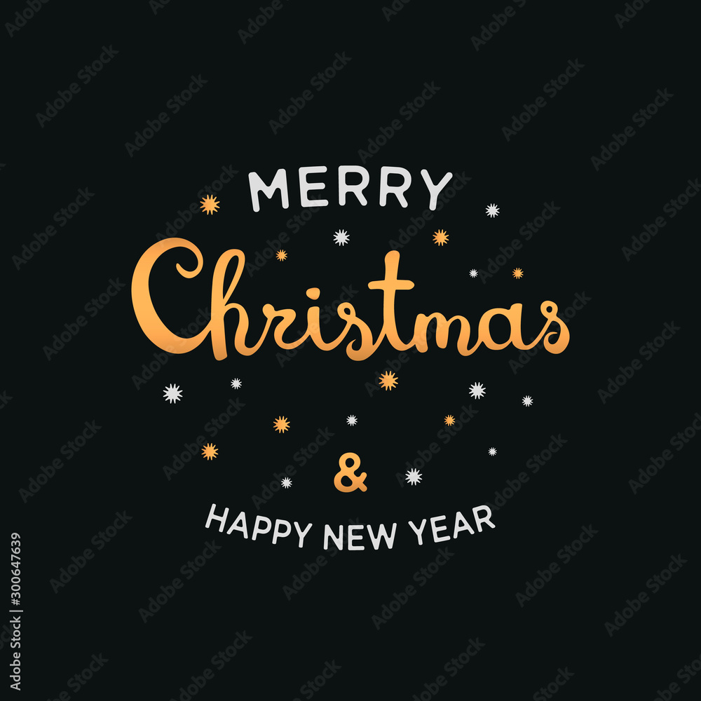 Merry Christmas and Happy New Year lettering template. Vector illustration of Christmas greeting card.