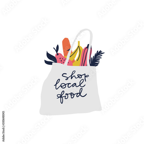 Products in eco bag hand drawn vector illustration