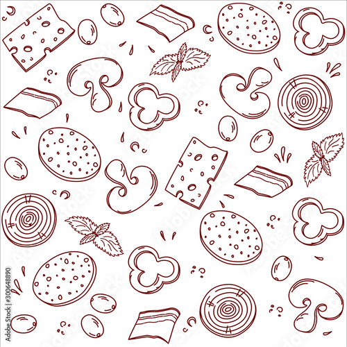 A delicious set of ingredients or toppings for Italian pizza.