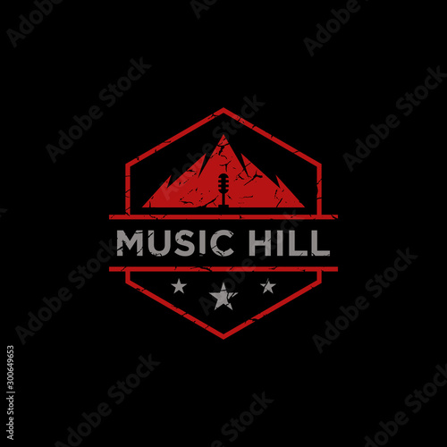 vintage retro music hill podcast logo design vector