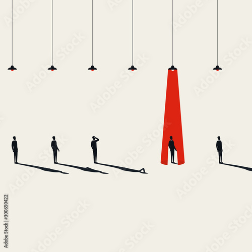Business hiring and recruitment vector concept with spotlight on one person from crowd. Career opportunity symbol.