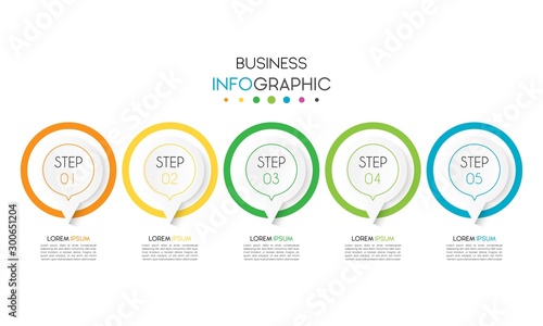Vector infographic design template with 5 options or steps. Can be used for process diagram, workflow layout, info graph, annual report, flow chart.