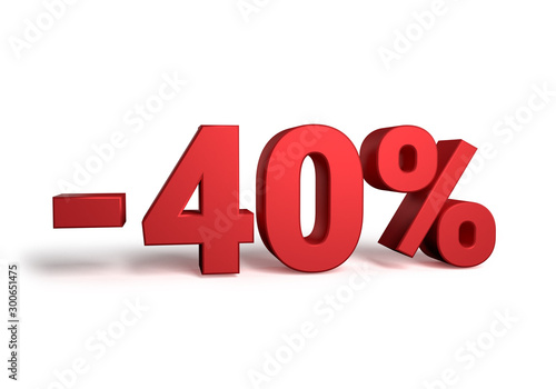 40% discount sale promotion off 3d rendered isolated on white background.