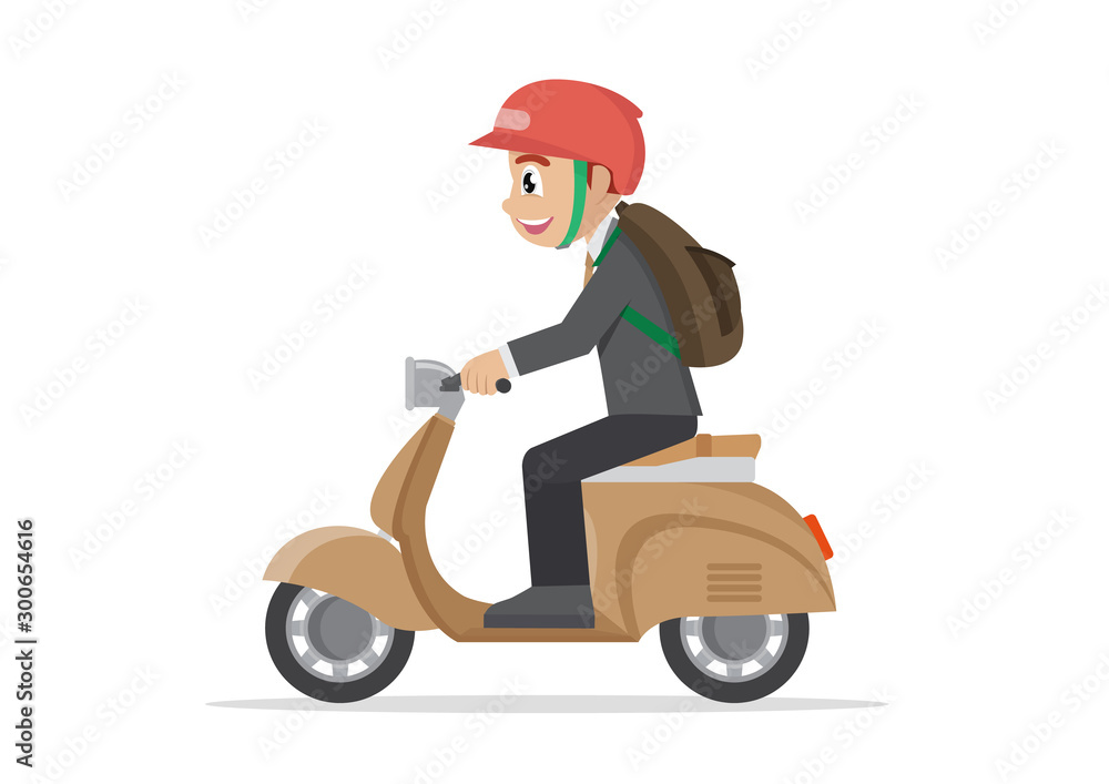 Cartoon character, Businessman riding on a motorcycle. Cartoon character, Businessman riding on a motorcycle.