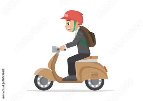 Cartoon character, Businessman riding on a motorcycle. © Jakkarin 14