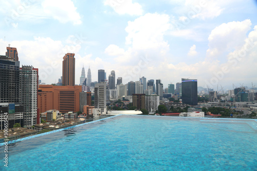 View of the infinity pool in Kuala Lumpur in Malaysia. Beautiful skyline. © Maria Kasimova