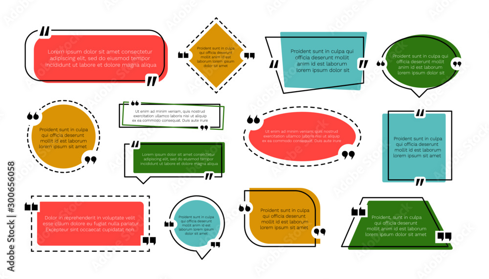 Quote boxes. Colored texting frames speech bubble with text note ...