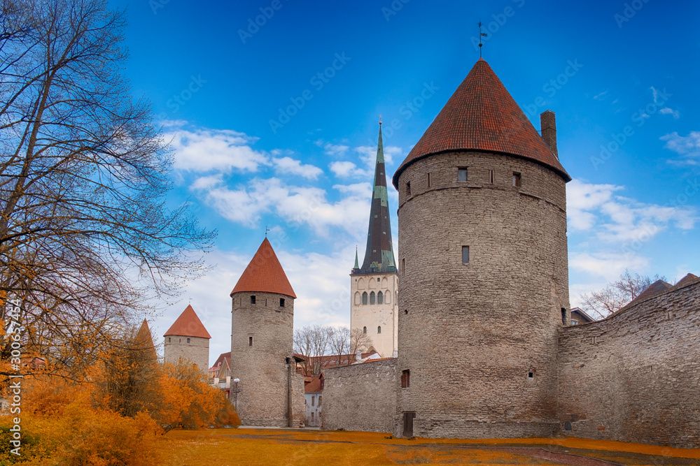  Tallinn city Estonia An old castle with towers surrounds the historic center   autumn city landscape