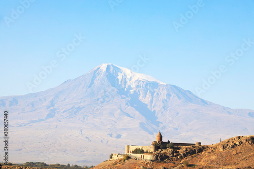 Chor Virap monastery in front of mount Ararat  Ararat province  Armenia.